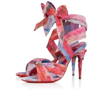 Affabula Lace up – 100 Mm Strappy Sandals – Peonies Printed China Fabric – Multicolor – Women