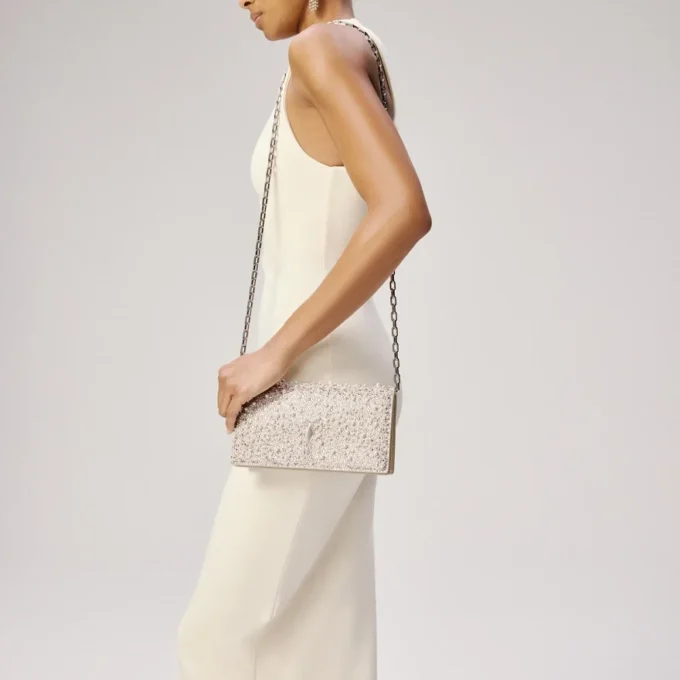 Bettina – Clutch – Suede, Strass and Pearls – Silver