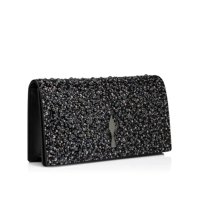 Bettina – Clutch – Veau Velours, Strass and Pearls – Black