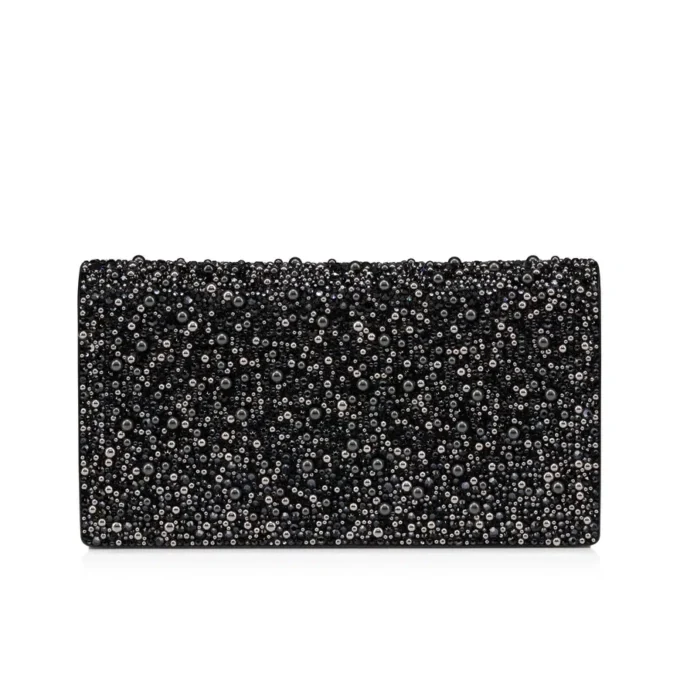 Bettina – Clutch – Veau Velours, Strass and Pearls – Black