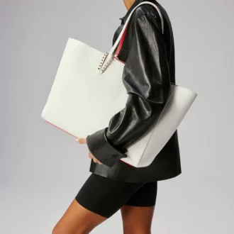 Cabata Large – Tote Bag – Calf Leather and Spikes – Bianco