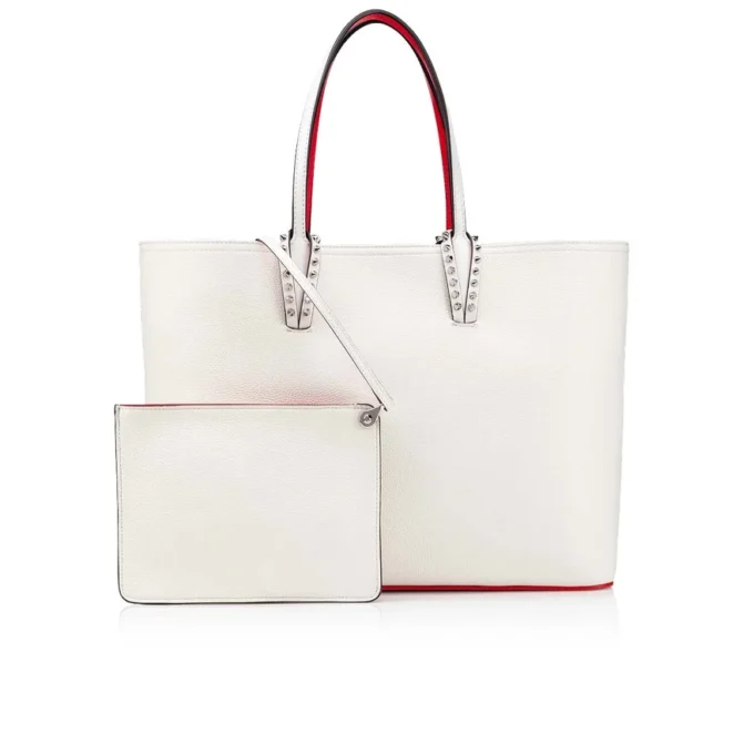Cabata Large – Tote Bag – Calf Leather and Spikes – Bianco