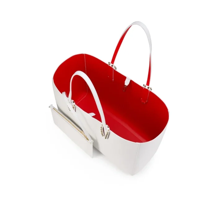 Cabata Large – Tote Bag – Calf Leather and Spikes – Bianco