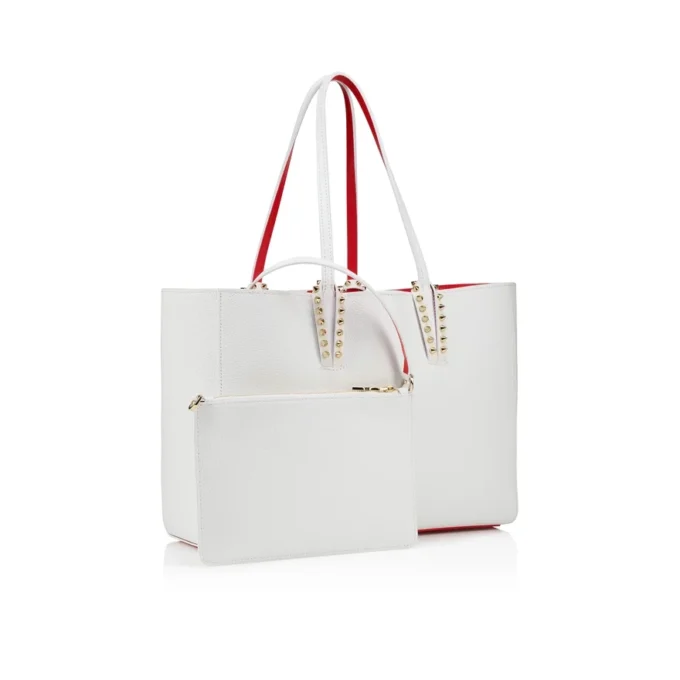 Cabata Small – Tote Bag – Soft Calf Leather and Spikes – Bianco