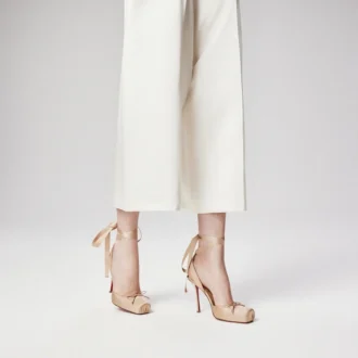 Cassia Lace up – 100 Mm Strappy Pumps – Crepe Satin – Nude 1 – Women