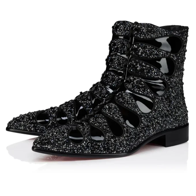 Circus Booty Perla – Boots – Suede Leather and Strass, Patent Calf Leather – Black – Men