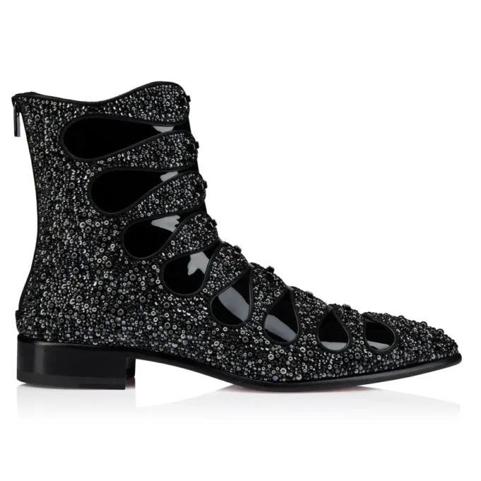 Circus Booty Perla – Boots – Suede Leather and Strass, Patent Calf Leather – Black – Men