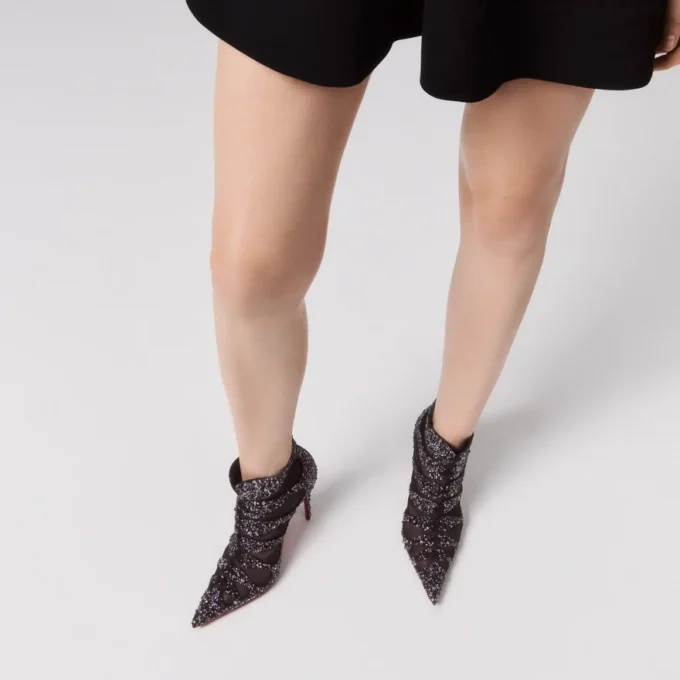 Circus Max Perla – 100 Mm Low Boots – Suede Leather, Mesh and Strass – Black – Women