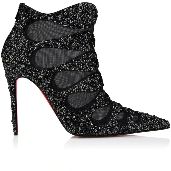 Circus Max Perla – 100 Mm Low Boots – Suede Leather, Mesh and Strass – Black – Women