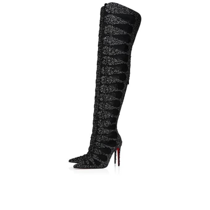 Circus Max Perla Botta Alta – 100 Mm Thighboots – Suede Leather, Mesh and Strass – Black – Women Christian Louboutin United States