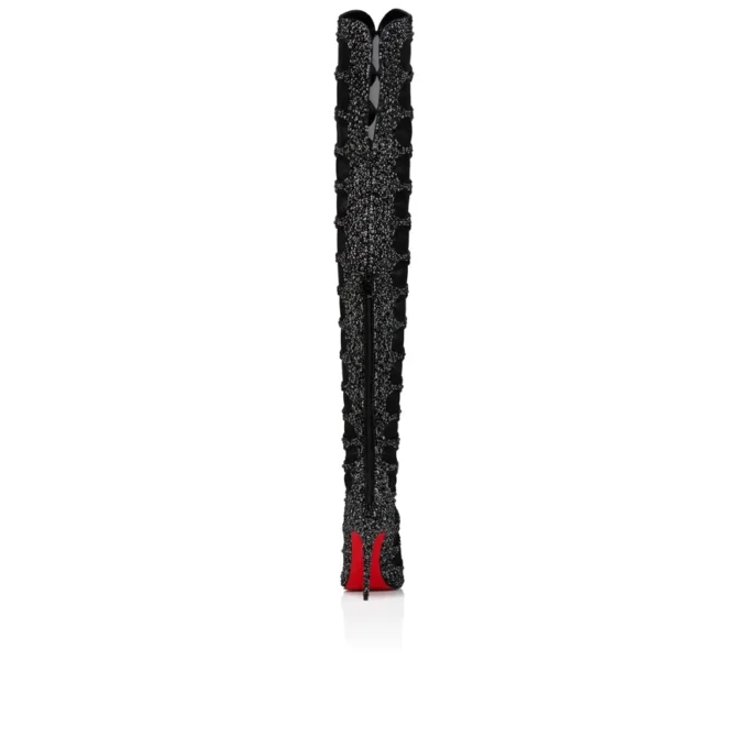 Circus Max Perla Botta Alta – 100 Mm Thighboots – Suede Leather, Mesh and Strass – Black – Women Christian Louboutin United States