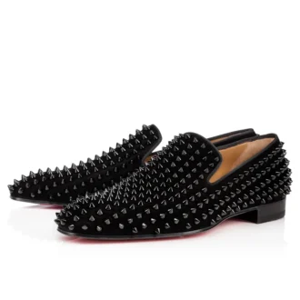 Dandelion Spikes – Loafers – Veau Velours and Spikes – Black – Men