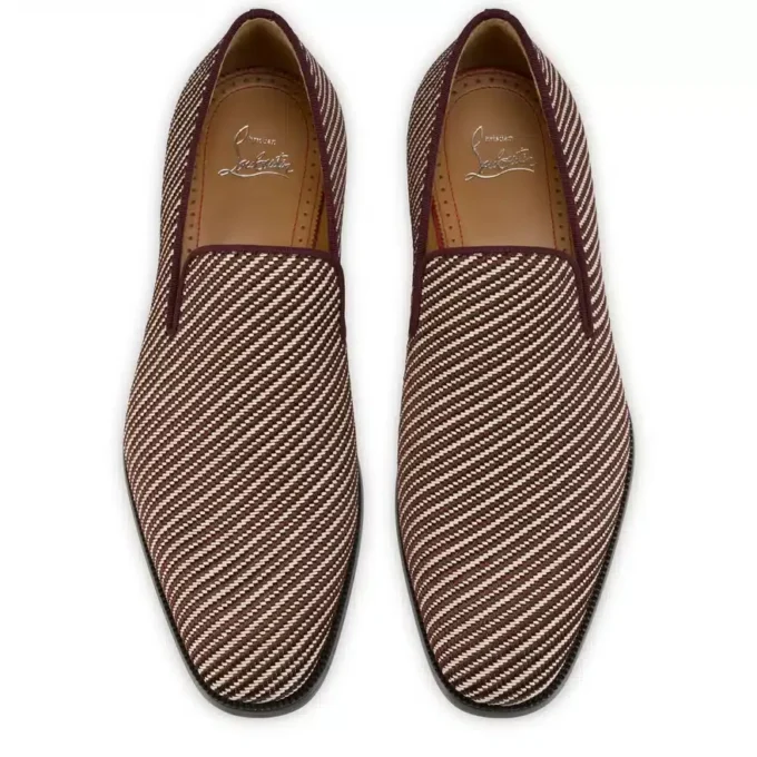 Danny Flex – Loafers – Calf Leather and Twile Weave – White and Brown – Men