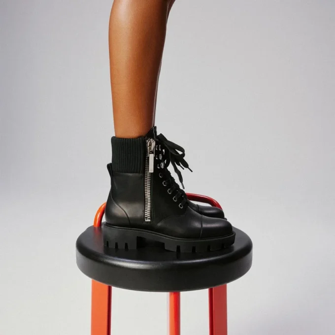 En Hiver Lug – Low Boots – Calf Leather – Black – Women