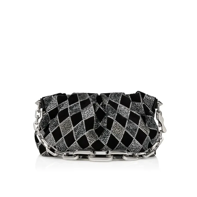 Eva Small – Shoulder Bag – Veau Velours and Diamond-Shaped Strass – Black