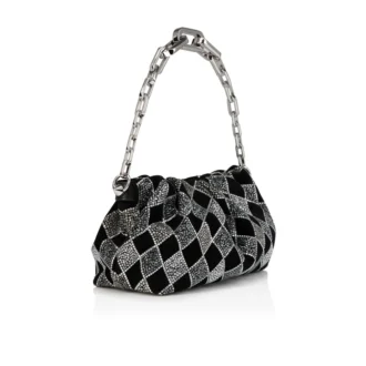 Eva Small – Shoulder Bag – Veau Velours and Diamond-Shaped Strass – Black
