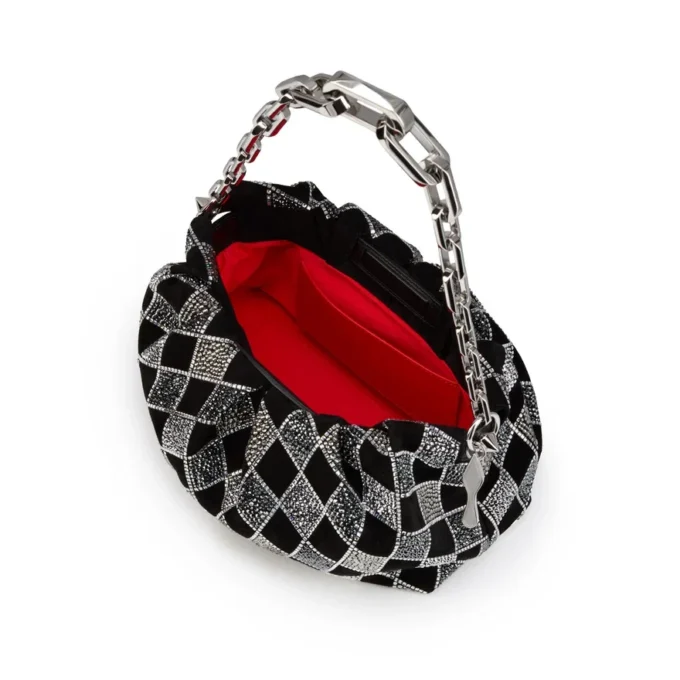Eva Small – Shoulder Bag – Veau Velours and Diamond-Shaped Strass – Black