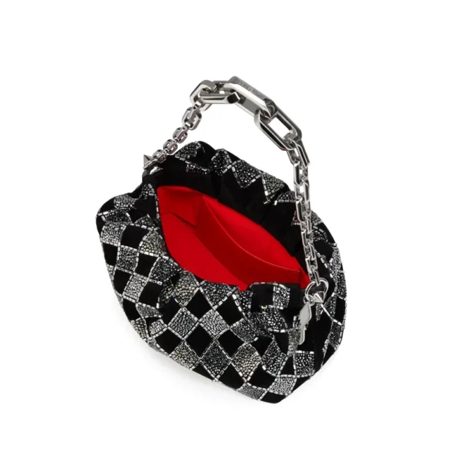 Eva Small – Shoulder Bag – Veau Velours and Diamond-Shaped Strass – Black