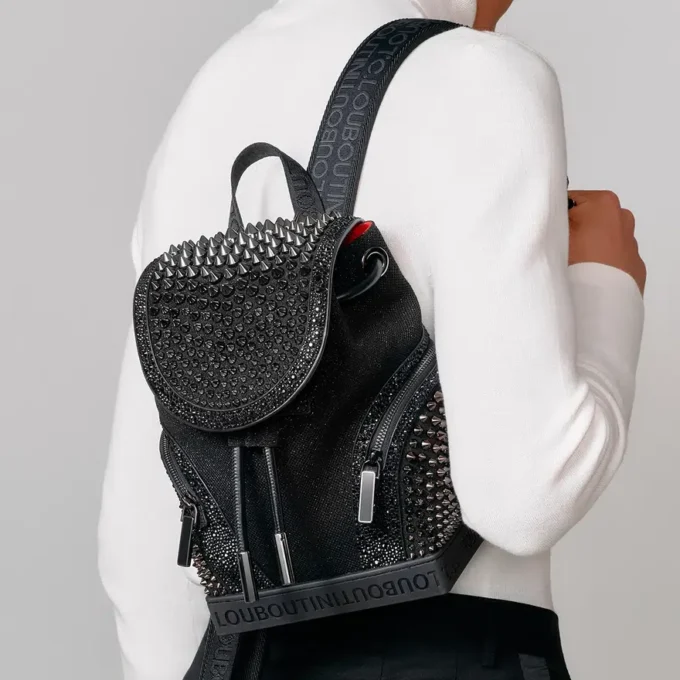 Explorafunk Small – Backpack – Fabric, Veau Velours and Spikes – Black