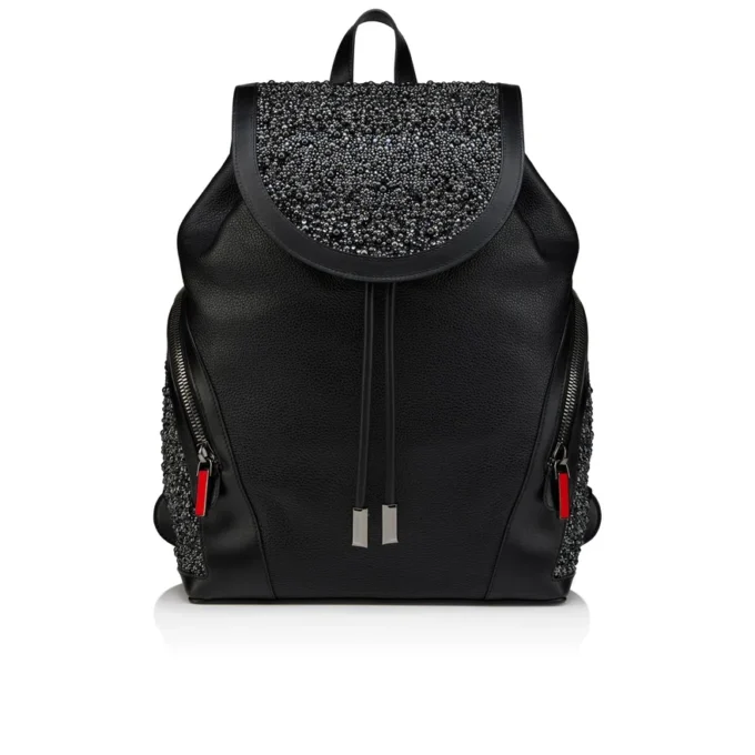 Funky – Backpack – Grained Calf Leather, Strass and Spikes – Black