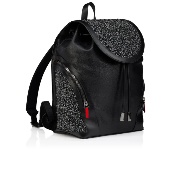 Funky – Backpack – Grained Calf Leather, Strass and Spikes – Black