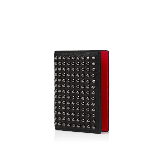 Funky – Passport Holder – Grained Calf Leather and Spikes – Black