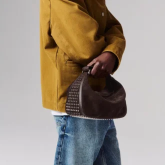 Funky – Pouch – Reversed Calf Leather and Spikes – Cafe