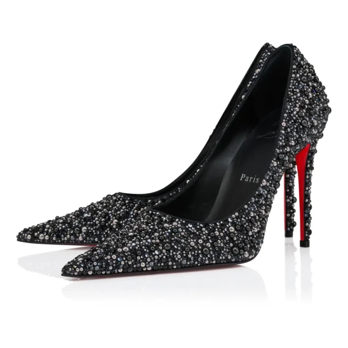 Kate Max Perla – 100 Mm Pumps – Crepe Satin, Strass and Pearls – Black – Women