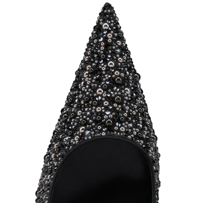 Kate Max Perla – 100 Mm Pumps – Crepe Satin, Strass and Pearls – Black – Women