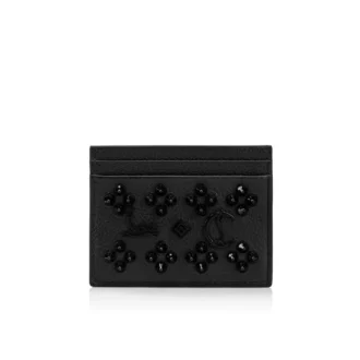 Kios – Card Holder – Grained Calf Leather and Spikes Loubinthesky – Black