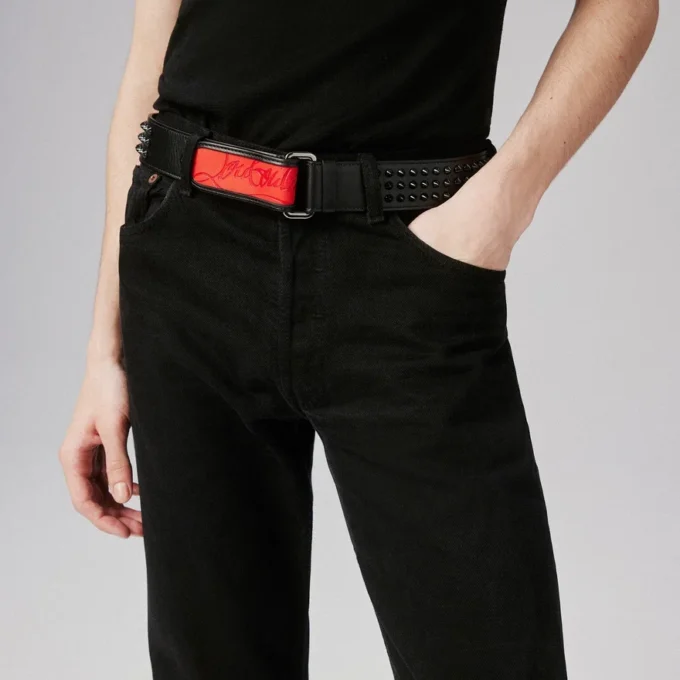 Loubi – Belt – Calf Leather and Spikes – Black