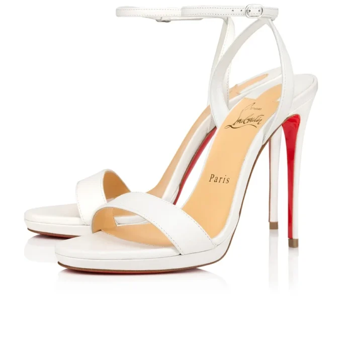 Loubi Queen – 120 Mm Sandals – Lamb Nappa Leather – Bianco