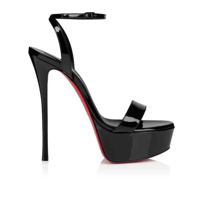 Loubi Queen Alta – 150 Mm Strappy Sandals – Patent Leather – Black – Women