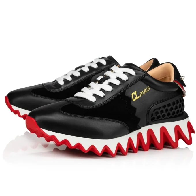 Loubishark – Sneakers – Calf Leather and Veau Velours – Black – Women