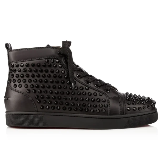 Louis – High-Top Sneakers – Calf Leather and Spikes – Black – Men