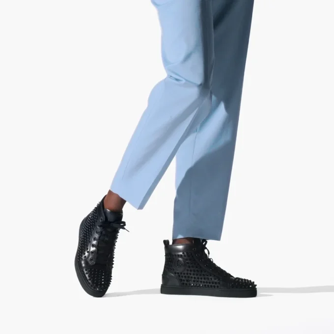 Louis – High-Top Sneakers – Calf Leather and Spikes – Black – Men