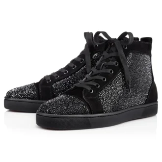 Louis Strass – Sneakers – Veau Velours and Strass – Black – Men
