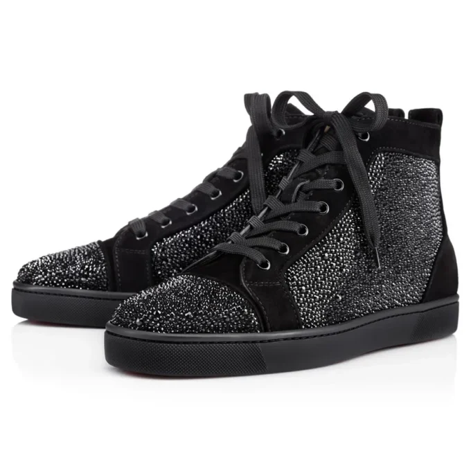 Louis Strass – Sneakers – Veau Velours and Strass – Black – Men
