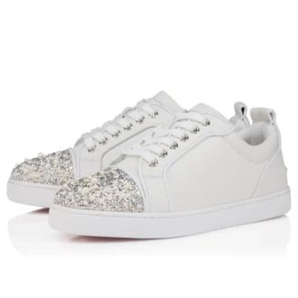 Louise Junior Perla – Sneakers – Crepe Satin, Calf Leather and Pearls – White – Women