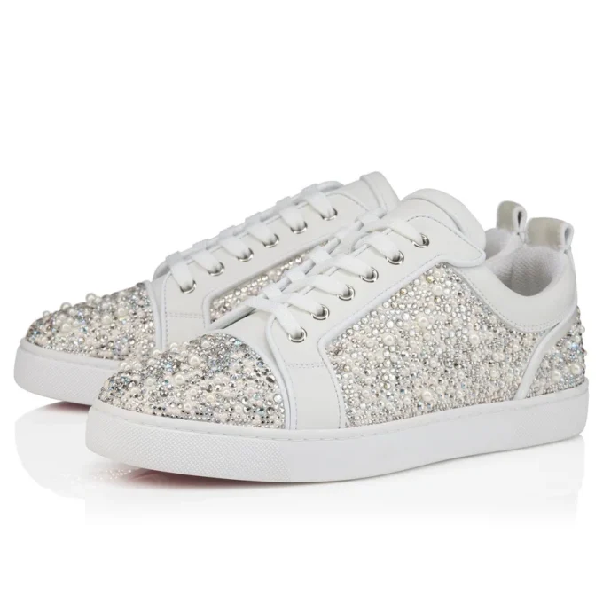 Louperla Jr – Sneakers – Crepe Satin, Calf Leather, Strass Et Perles – White – Men