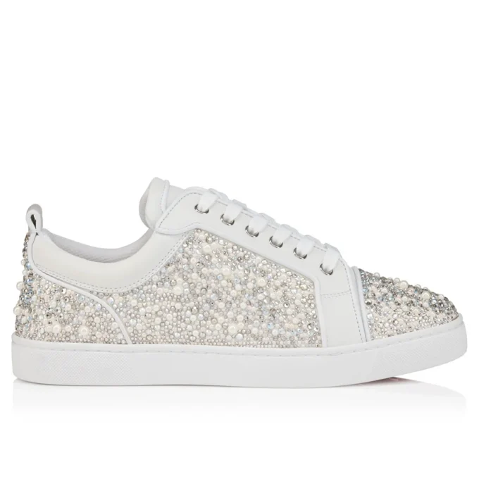 Louperla Jr – Sneakers – Crepe Satin, Calf Leather, Strass Et Perles – White – Men