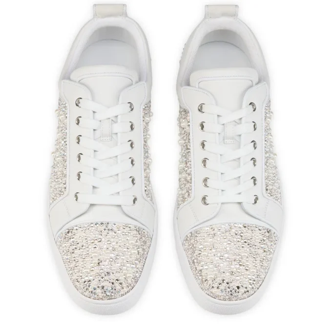 Louperla Jr – Sneakers – Crepe Satin, Calf Leather, Strass Et Perles – White – Men