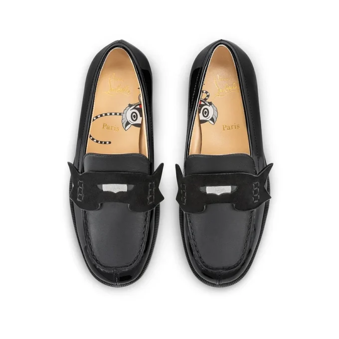 Mini Penny – Loafers – Patent Calf Leather and Suede – Black – Kids