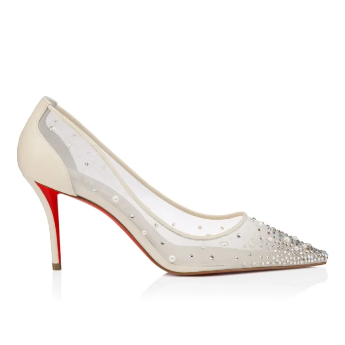 Miss Z Degrastrass Perla – 80 Mm Pumps – Mesh, Nappa Leather, Strass and Pearls – Bianco – Women