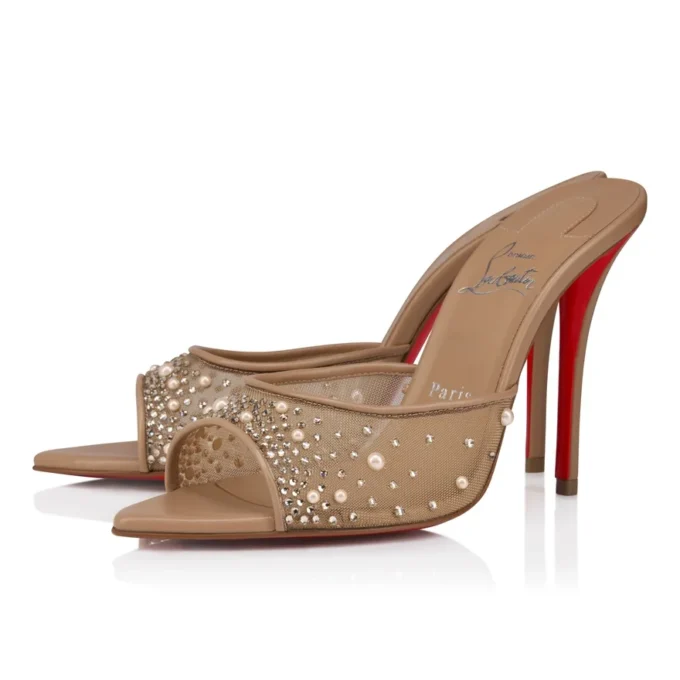 Miss Z Mule Degrasstrass Perla – 100 Mm Mules – Mesh, Nappa Leather and Pearls – Blush – Women