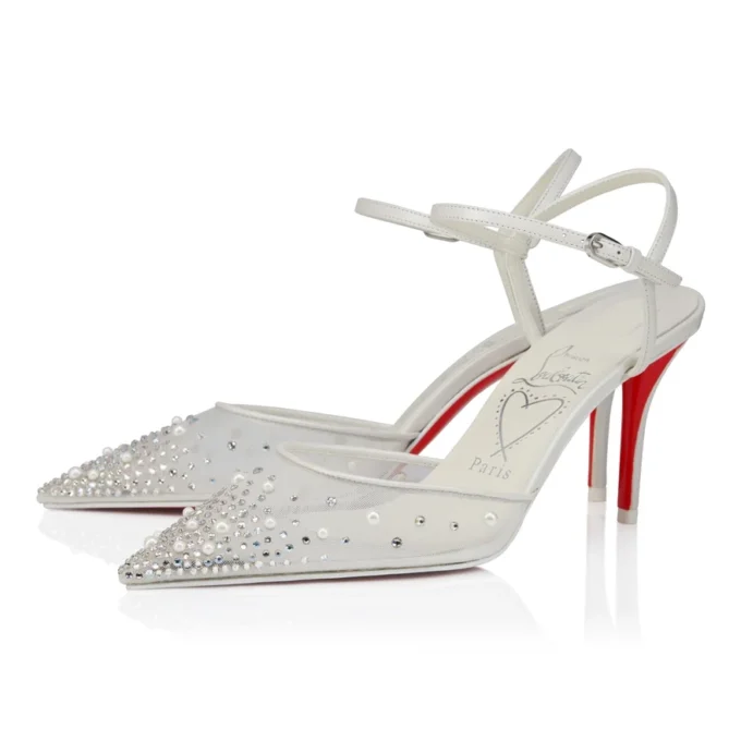 Miss Z Riviera Strass – 80 Mm Strappy Pumps – Mesh, Nappa Leather and Pearls – Bianco – Women