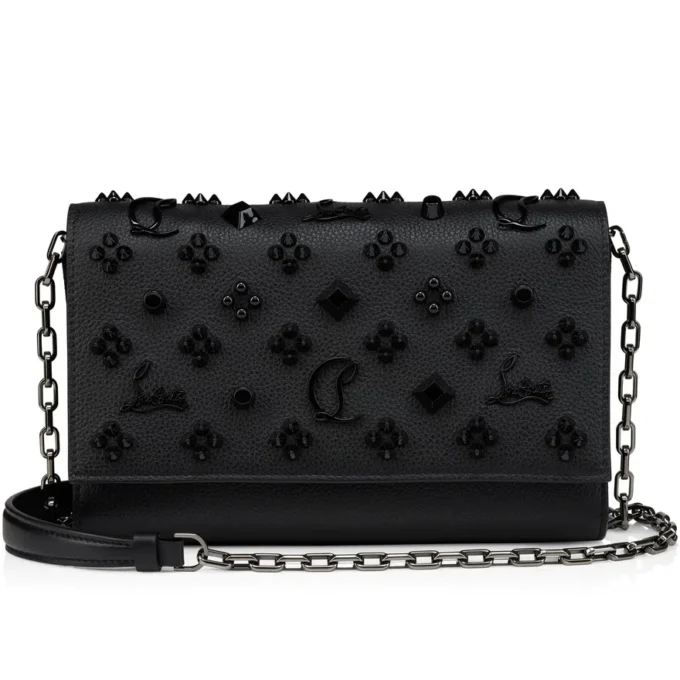 Paloma – Clutch – Grained Calf Leather and Spikes Loubinthesky – Black