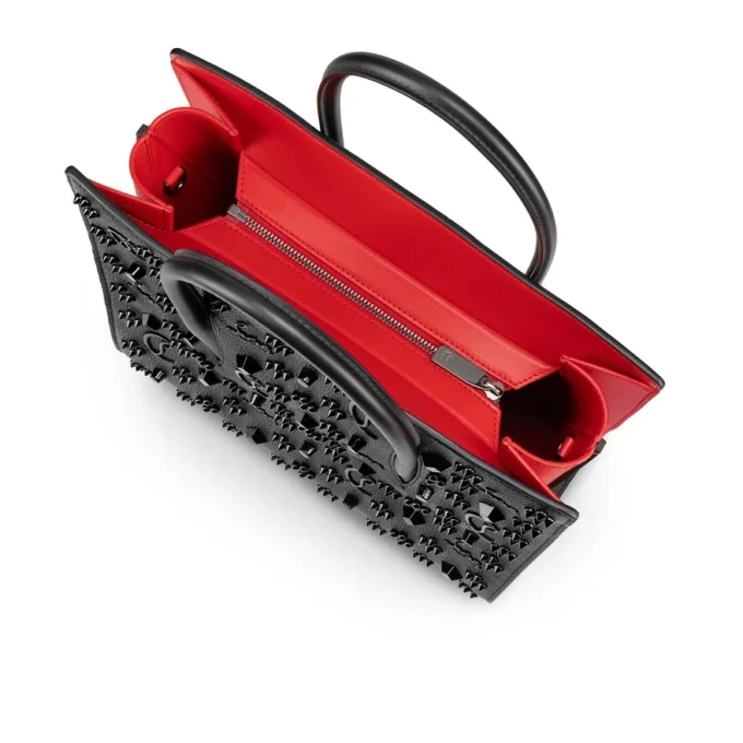 Paloma Medium – Top Handle Bag – Grained Calf Leather and Spikes Loubinthesky – Black