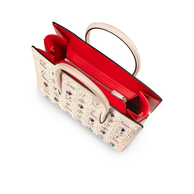 Paloma Medium – Top Handle Bag – Grained Calf Leather and Spikes Loubinthesky – Leche