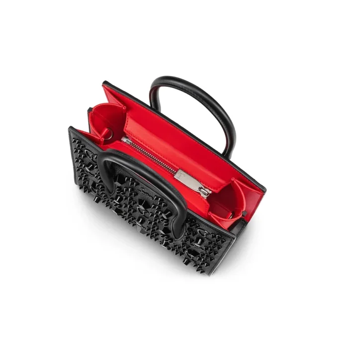 Paloma Mini – Top Handle Bag – Grained Calf Leather and Spikes Loubinthesky – Black